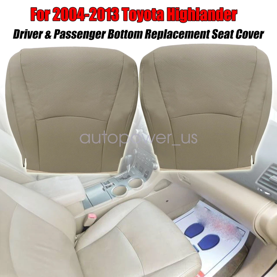 For 2004-2013 Toyota Highlander Driver+Passenger Bottom Leather Seat Cover Tan Foto 2 de 4