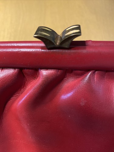 Leather Vintage 1960s Era Double Lock Cherry Red Clutch Bag Purse - Picture 9 of 17