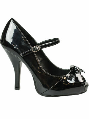 Pin Up Couture Pump Cutie Peeptoe Schwarz Rockabilly Highheel Riemchen 5004