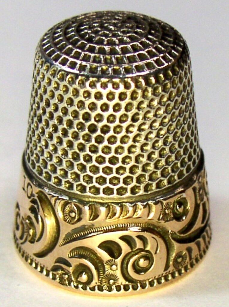 Antique Ketcham & McDougall Gold Band Sterling Silver Thimble  Chased Ferns 