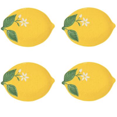 4er Set Servierplatte FLEURS ET CITRONS LIMONE in Zitronenform 30x22cm Easy Life
