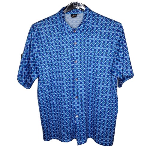 Vintage 1970's Diversion Stretch S/S Shirt Blue Geometric Disco Club Dance M - Picture 5 of 5