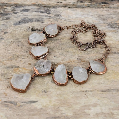 Rainbow Moonstone Rough Electroformed Chain Adjustable Necklace Copper 18.0" - Picture 4 of 6