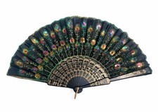 New Handmade Multi-Color Peacock Sequin Pattern Fabric Hand Fan 92