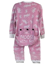 Lazy One Don't Moose with Me Pink 1 Piece Union Suit Pajamas Long Johns  S