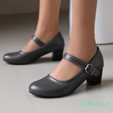 2025 Spring Lady Women's Mary Janes Chunky Heel Leather Shoes Pumps Classic Work