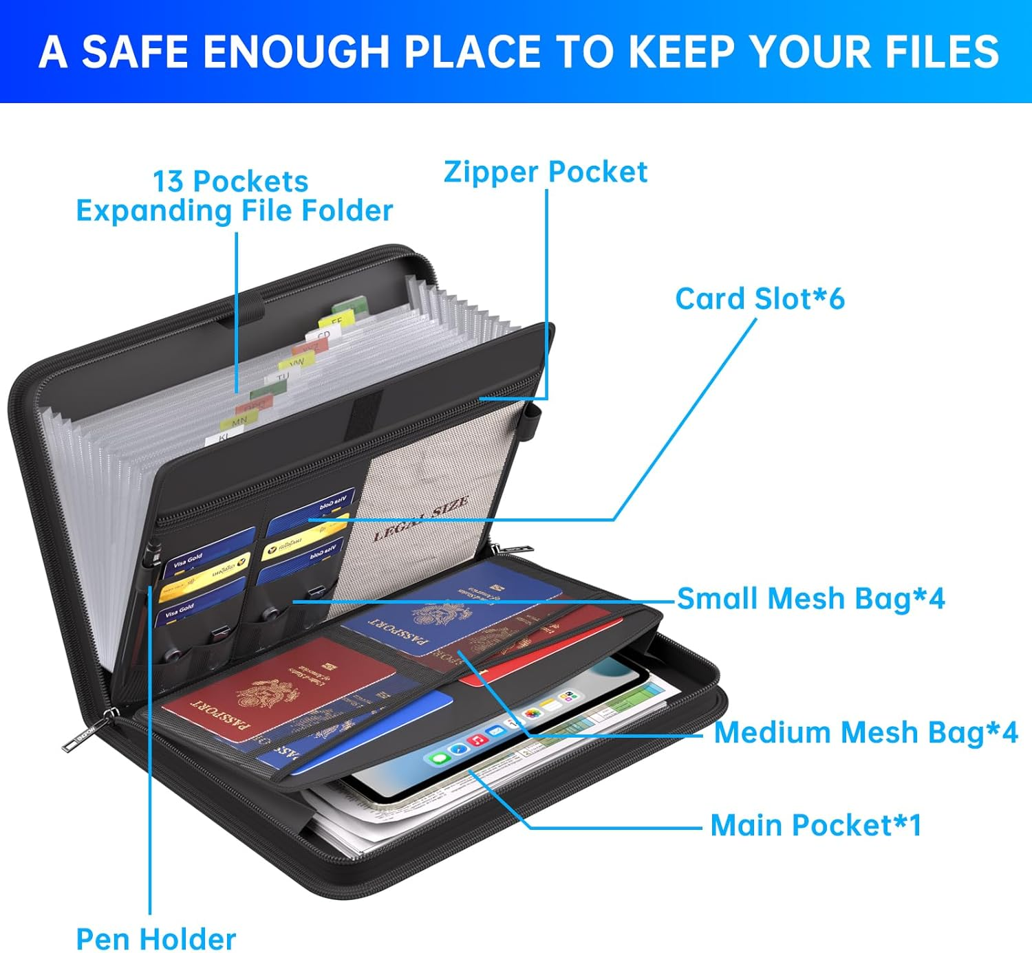 Accordion File Organizer, Legal Size Fireproof Expanding File Folder