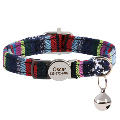 Breakaway Personalized Cat Collar & Bell Quick Release Custom Name ID Engraved 