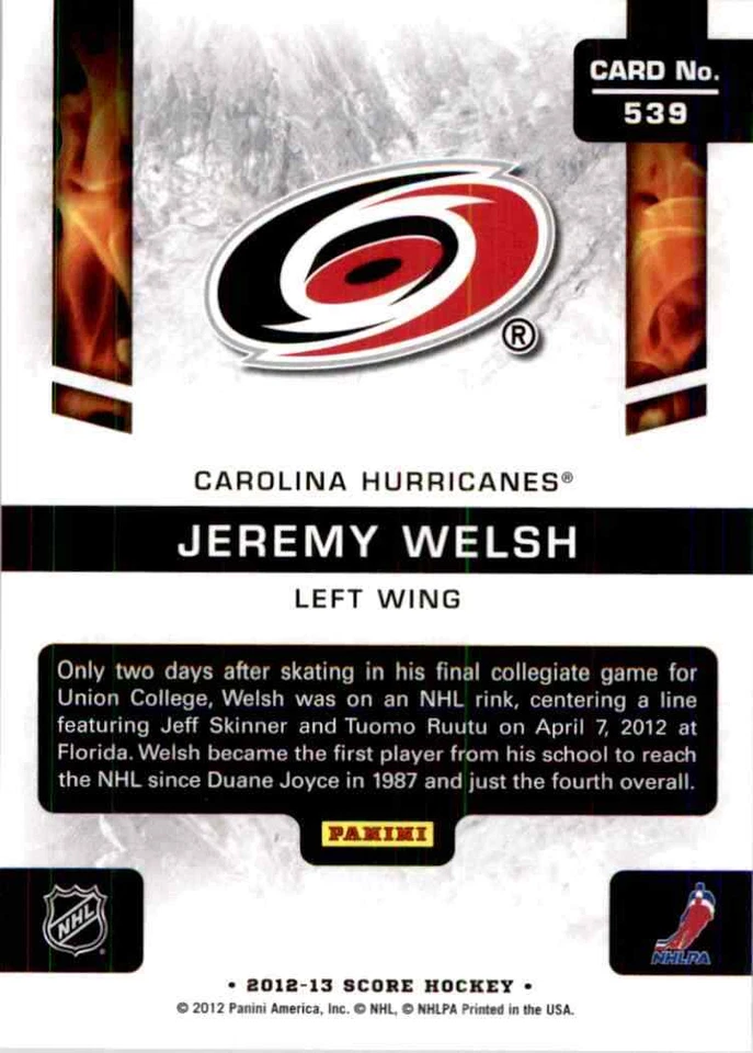 2012-13 Score Hot Rookies Jeremy Welsh RC #539 - Image 2 of 2