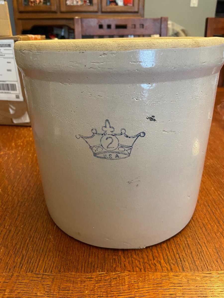 90s Crown Crafts ビンテージラグ オークの葉 USA製 Large Antique 2 Gallon Crock With Crown Stamp By Robinson