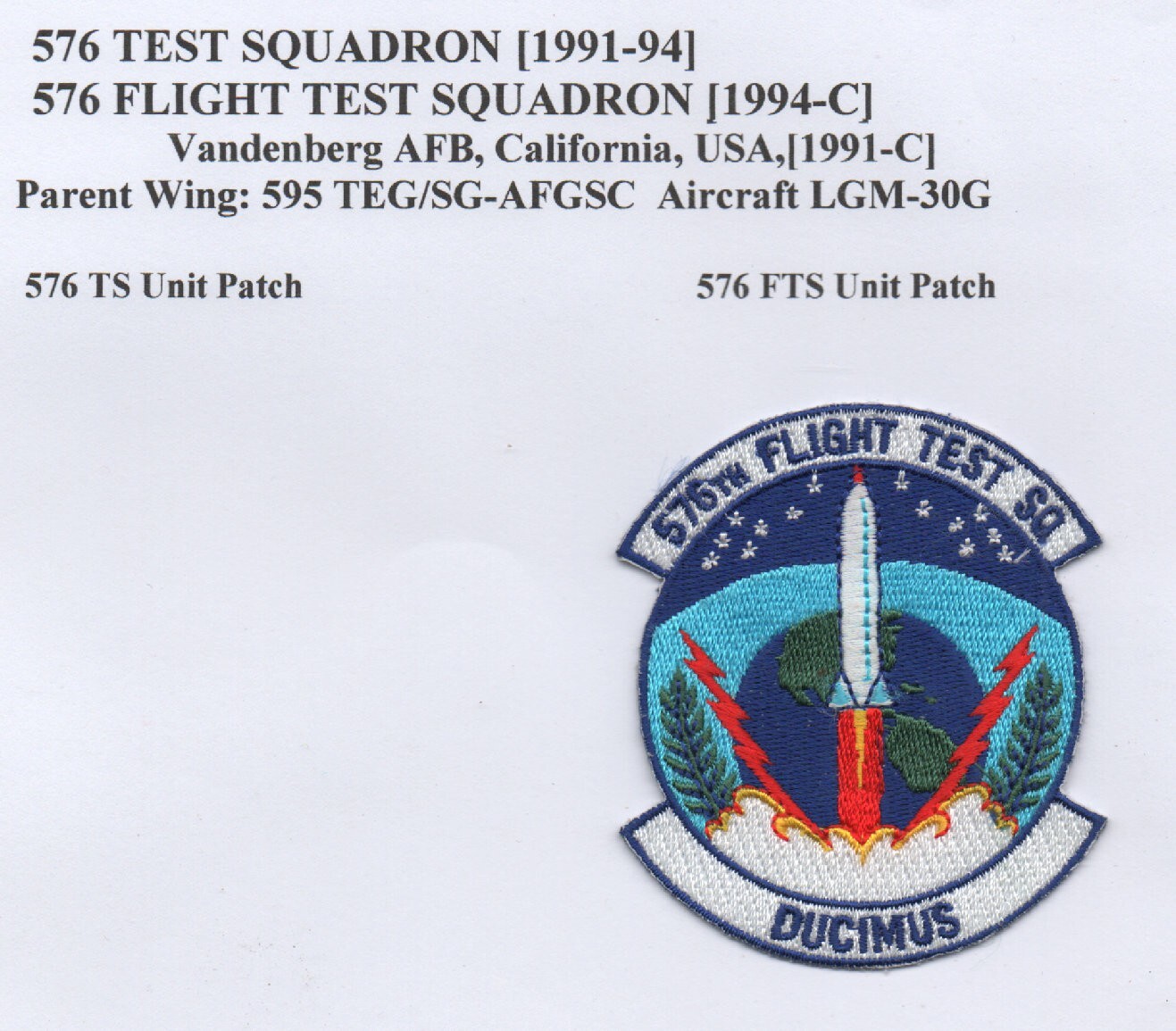 US Air Force  576th Flight Test Sq patch