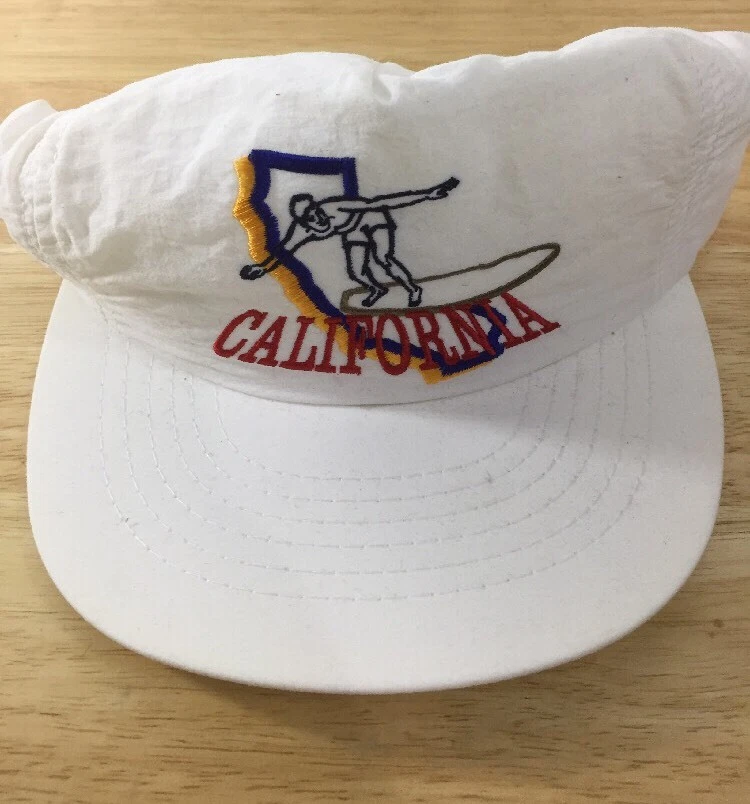 Chapéu branco novo surfista California Snap Back vintage anos 90 feito nos EUA - Imagem 2 de 4