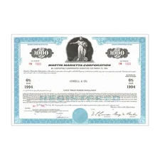 Martin Marietta Corp. Bond Certificate // $1,000 // Blue // 1960s-70s