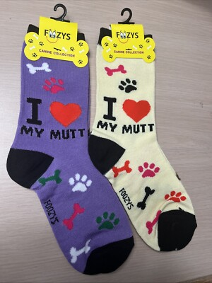 #ad #ad I ❤️ My Mutt Dog Puppy Women#x27;s Foozys Socks 2 Pairs Brand New Purple amp; Cream $16.50