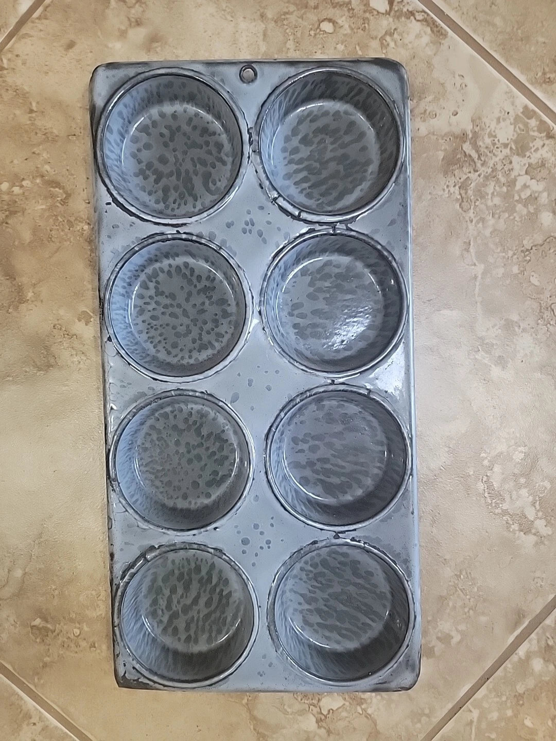 Antique Graniteware Gray Speckled Muffin Pan