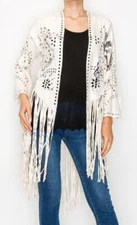 NEW ORIGAMI cardigan FAUX suede jacket  SM-2XL WESTERN BOHO CHIC fringe FESTIVAL