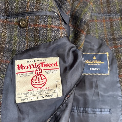 Brooks Brothers Regent Mens 46R Sport Coat Blazer Jacket Gray Check Harris Tweed - Picture 10 of 11