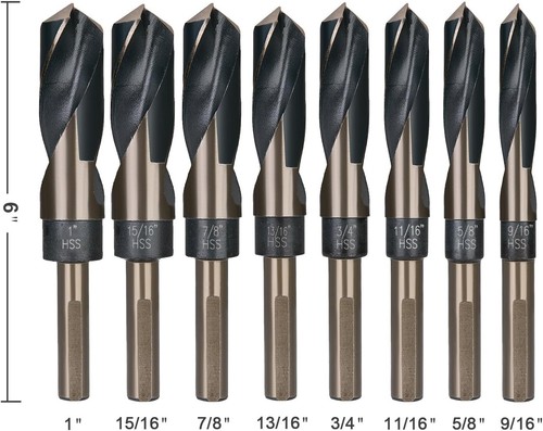 Set 8 Pezzi Punte Trapano Metallo Acciaio Alta Velocità Grandi Misure per Legno Metallo Alluminio - Foto 5 di 9