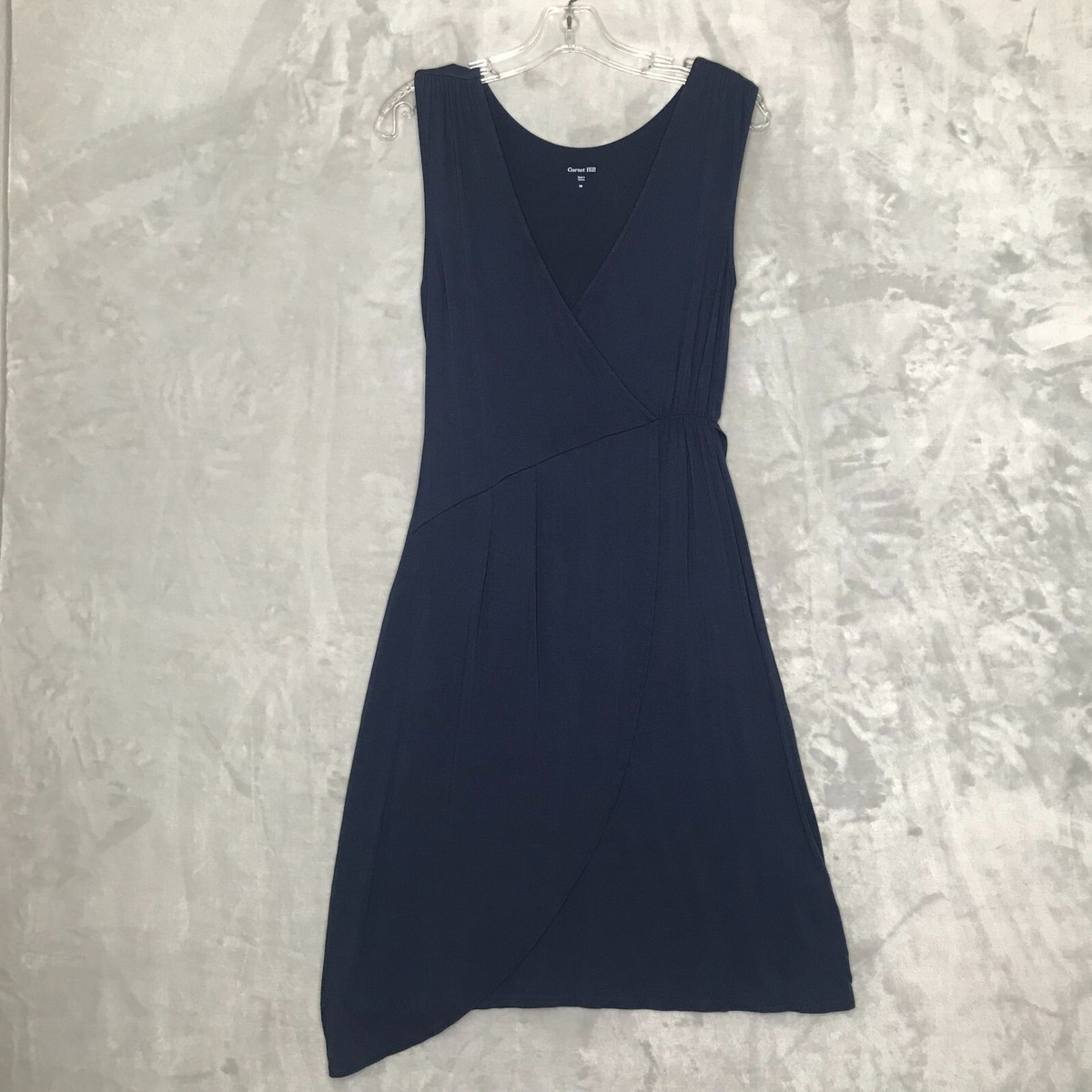 Garnet Hill Dress Womens XS Blue Pullover Faux Wrap Sleeveless