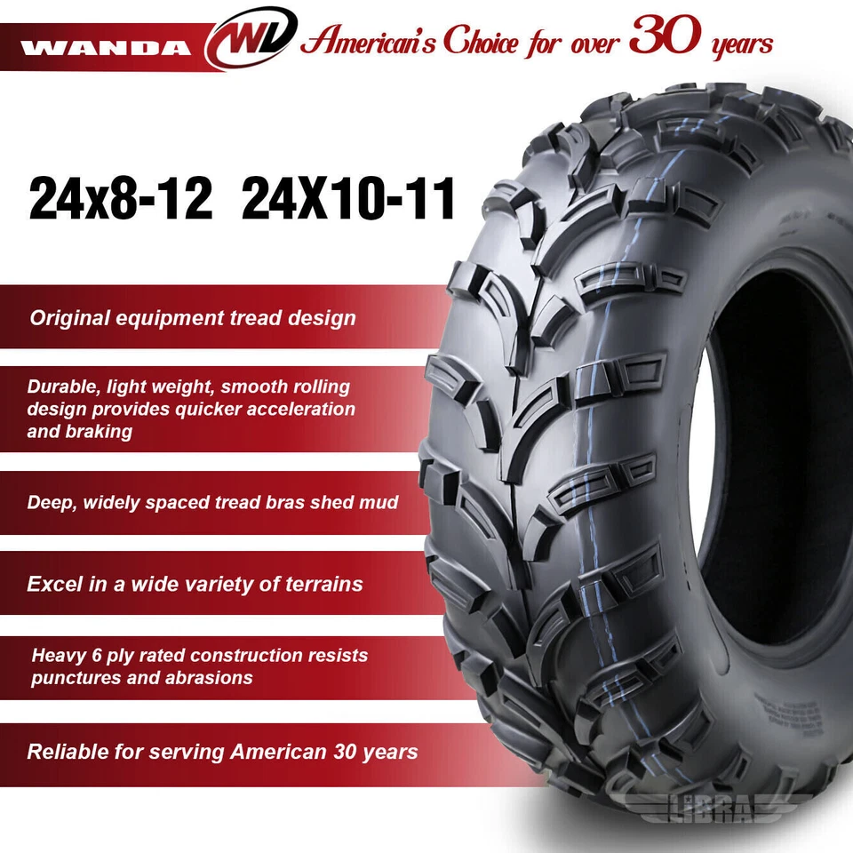 Set 4 of 24x8-12 24x10-11 ATV Tires for 04-17 Honda Fourtrax Rancher TRX400 420 - Image 2 of 4