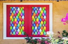 3D Colored Rhombus A440 Window Film Print Sticker Cling Stained Glass UV Sinsin