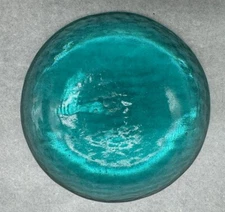 Fire & Light Recycled Glass Round Aqua, Turquoise Disc Paperweight