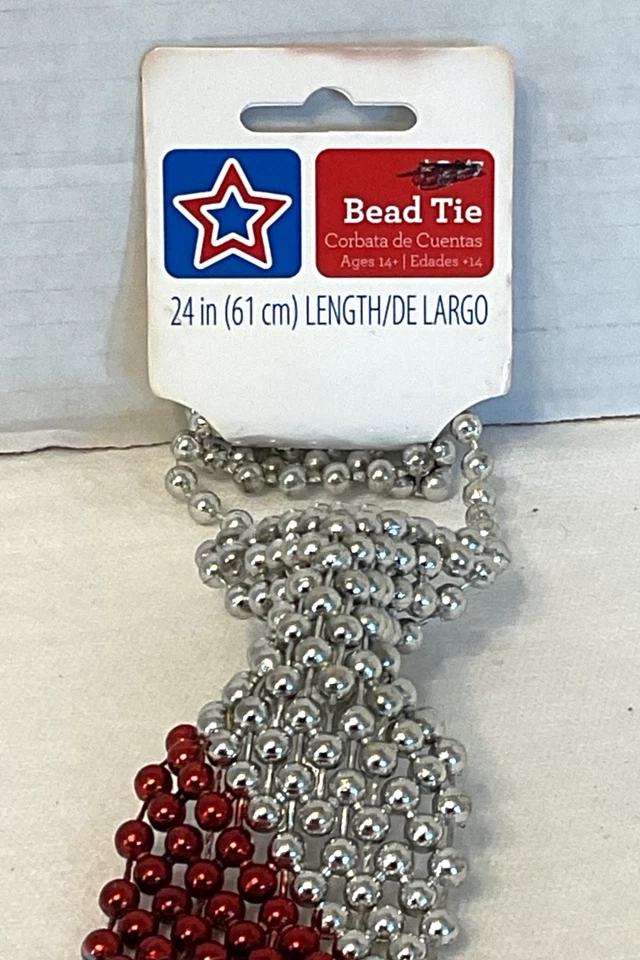 Patriotic Bead Tie Pullover Red Silver Blue Halloween Costume 4th of July 24” - Image 2 of 4