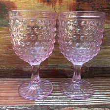 Hobnail Goblet Wine Glasses Set Of 2 Petal Pink Shabby Chic Home Retro Drinkware