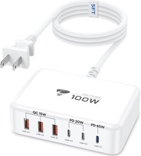 100W USB C Fast Charger Station 6 Ports One Port 65W Max Charging Block for Mu