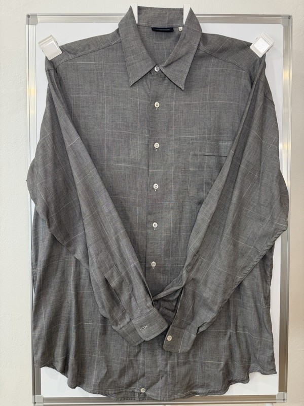 EUC Lorenzini Dress Shirt Italy Men's XL Long Sleeve Grey White Windowpane Gray