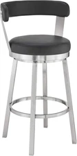 Kobe 30" Bar Height Swivel Bar Stool in Brushed Stainless Steel Finish and Black