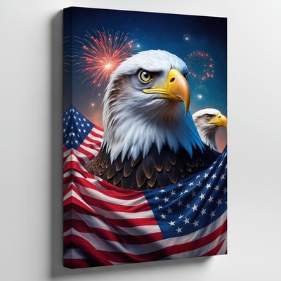 Majestic Bald Eagle Prominently Featured In The Foreground, Its Head Wall Art