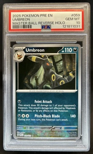 2025 Pokemon Prismatic Evolutions Umbreon Reverse Master Ball #059/131 PSA 10
