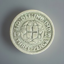 Great Britain 1938 King George VI .500 Silver Three Pence Coin