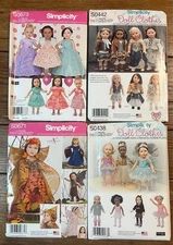 LOT OF 4 SIMPLICITY  AMERICAN GIRL 18 INCH DOLL CLOTHES PATTERNS, UNCUT