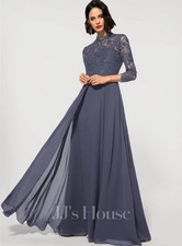 NWT JJS HOUSE MOTHER OF THE BRIDE LONG DRESS SMOKY BLUE Bust 35.5 Waist 28.5