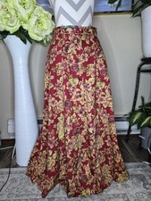 Vintage Lizsport Women's Red Maxi Floral Button Up Skirt