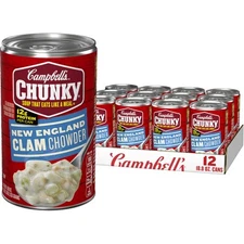 Campbell's Chunky New England Clam Chowder Soup, 18.8 Ounce Can (Pack of 12)