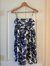 Express Paisley Mini Dress Womens X Small Blue White Linen Blend Smock Back NWT