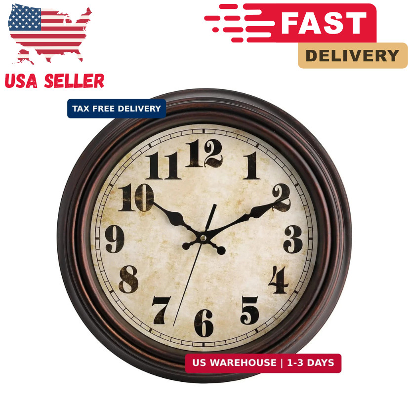 TOPZEA Retro Wall Clock, 12 Inch Silent Non-Ticking Classic Clocks Decorative Qu