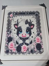 Fully Finished 5D Diamond Painting Cow with Frame. Perfect Gift for All Ages .