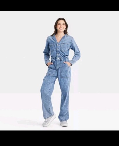 Women's Long Sleeve Utility Baggy Denim Jumpsuit - Universal Thread-Size 12 - Picture 2 of 3