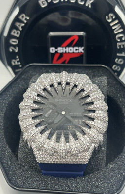 New Casio G-Shock GMA-S2100 Iced Out Moissanite Claw Bezel Blue Strap Custom
