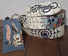 Ed Hardy Leather Women's Belt Ivory White Skull  Webs EH1100 SZ Small 44" NWT