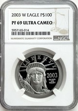 2003 W PLATINUM $100 PROOF AMERICAN EAGLE 1 OZ COIN NGC PF 69 ULTRA CAMEO 3970.00 per troy oz