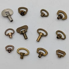 Lot of 12 Vintage Hinged Clock Winding (Winders) Keys – Assorted Brass/Steel