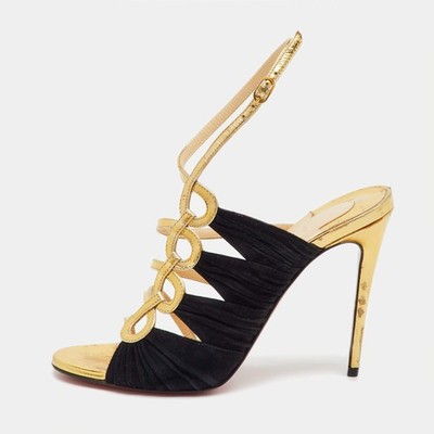 Christian Louboutin GoldBlack Patent Leather and Suede Tina Cage Sandals Size