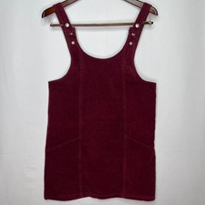 Boohoo Women’s US 6 Burgundy Corduroy Pinafore Mini Dress
