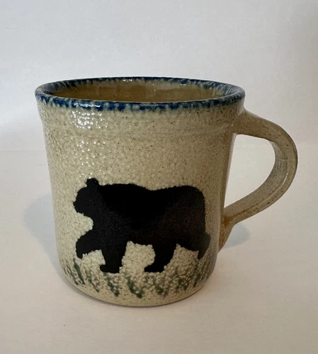 Monroe Salt Works BEAR & Grass Pottery Mug Maine USA 16oz 4”H x 4”W Jumbo