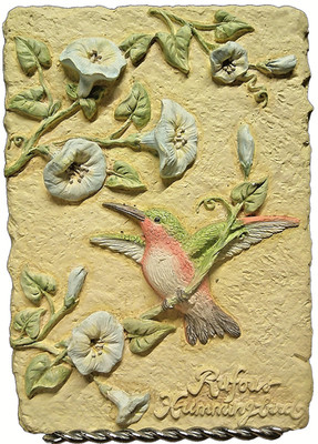 Avon Ceramic #1 Rufous Hummingbird/ Blue Morning Glory 7x5'' Wall Plaque Vtg  Y28